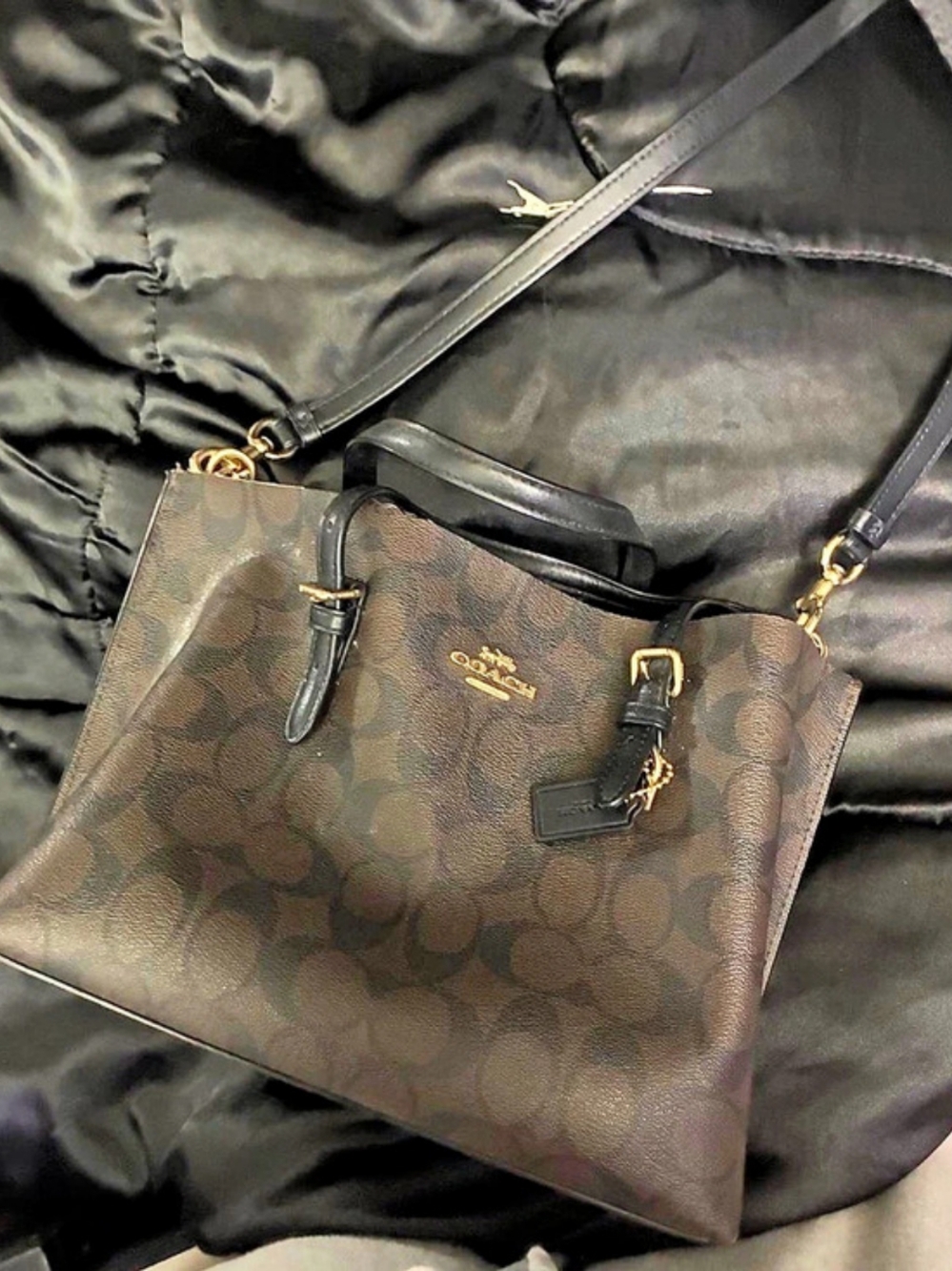 Coach Town Tote in Signature Canvas Brown & Black Tote Bag